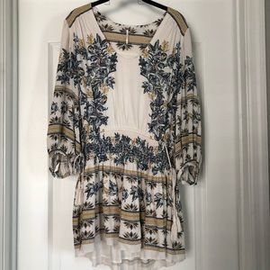 Free People White Dress with 3/4 Length Sleeves